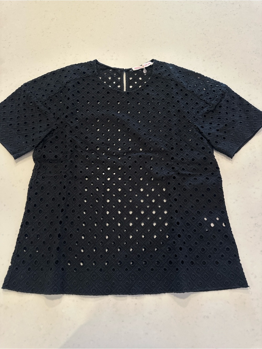 Rebecca Taylor Black Eyelet Top 100% Cotton Size 2 Designer Summer Premium